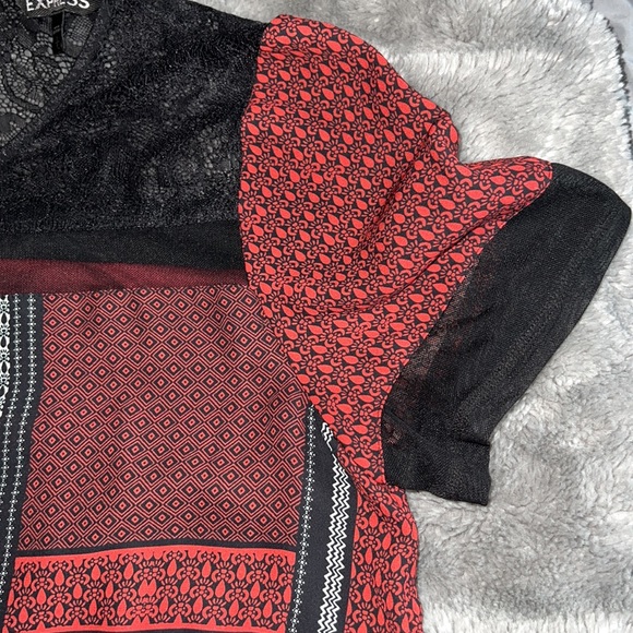 Small Express Red/Black Dress with Lace Trim - Picture 4 of 10